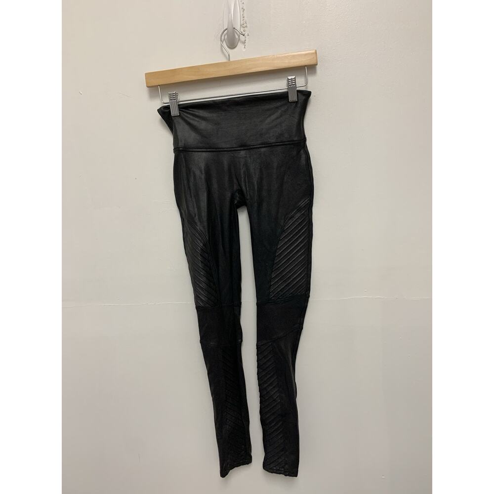 SPANX Moto Faux Leather Shaping Slimming Leggings Black Size Small
